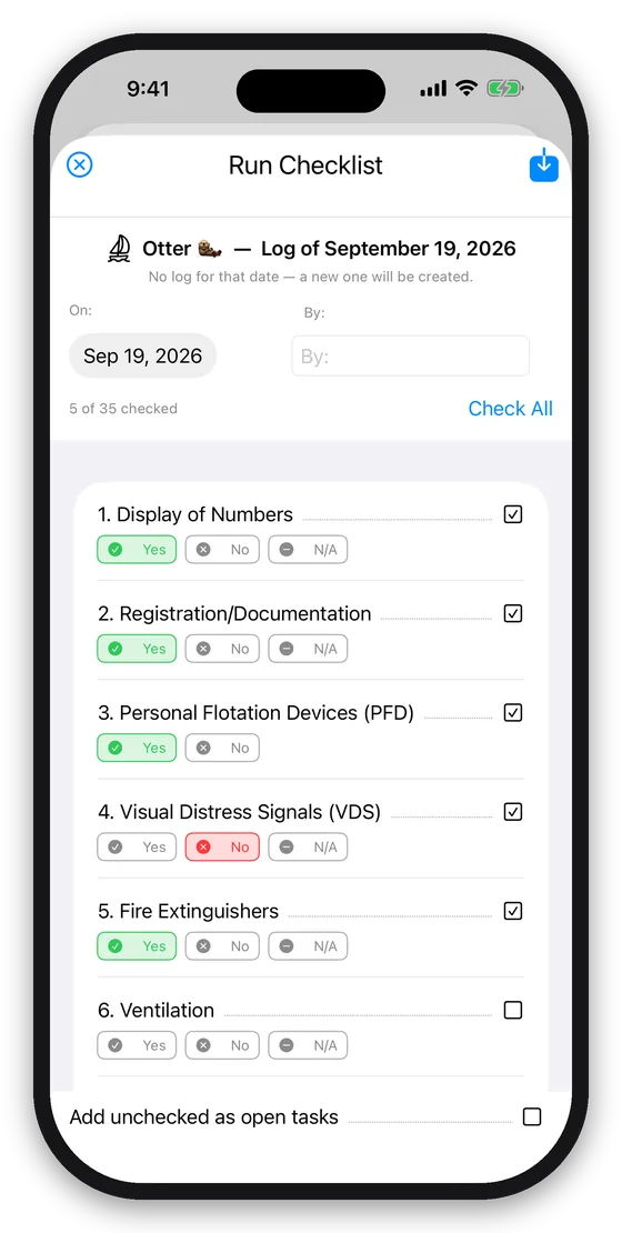 Running the USCG Vessel Safety Check on iPhone