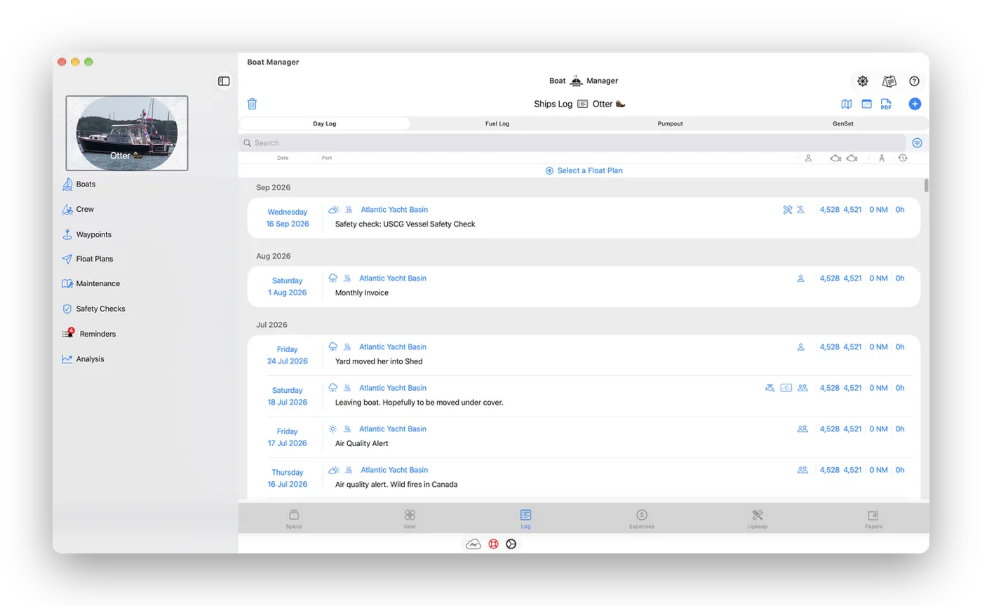 The ship's log on Mac